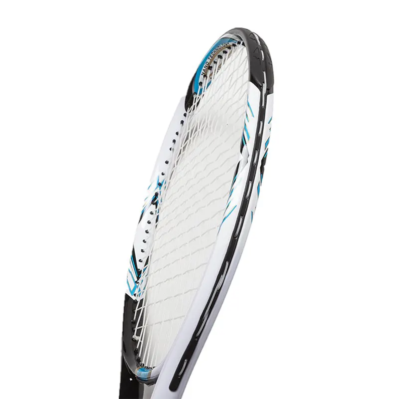 Raquette de tennis, niveau intermédiaire, adulte, bleu détails du cordage