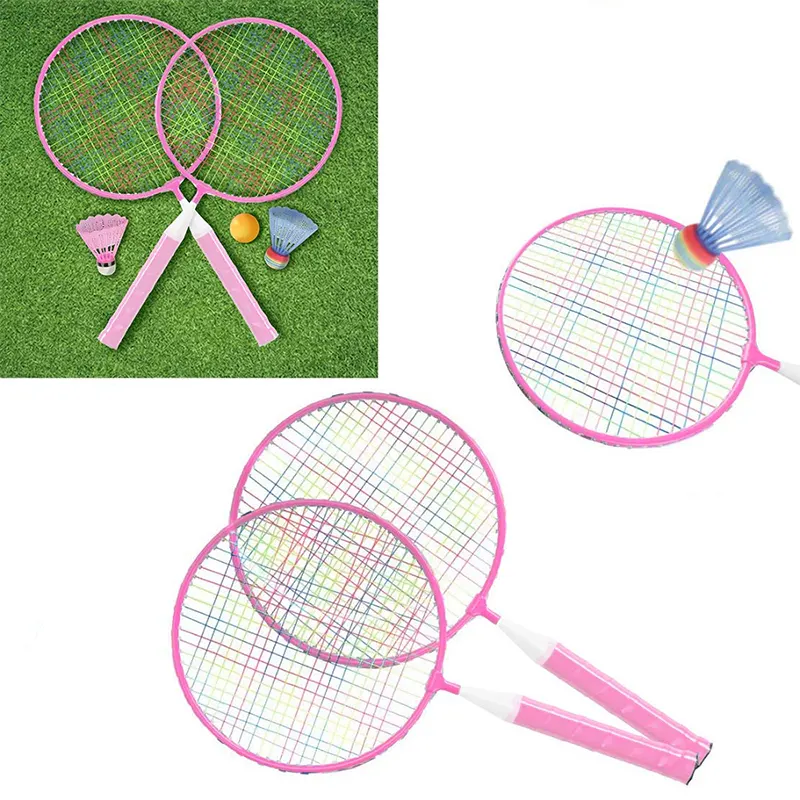 Raquette badminton enfant, ensemble de 2 raquettes avec housse de protection et de 3 volants, rose ou bleu détails