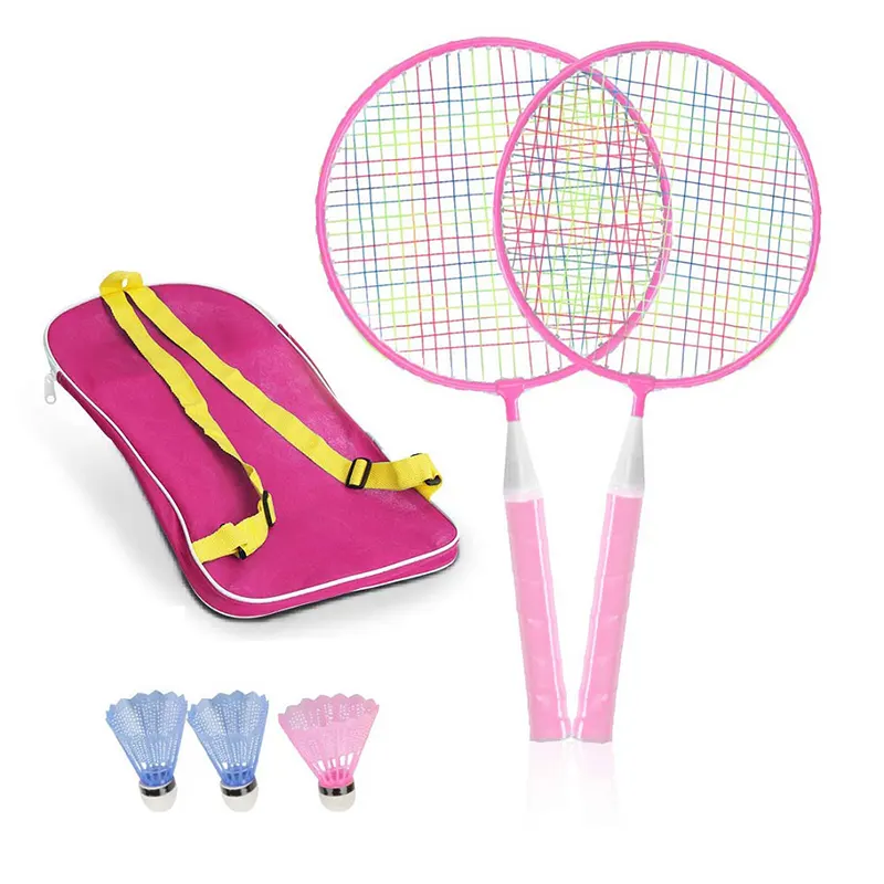 Raquette badminton enfant, ensemble de 2 raquettes avec housse de protection et de 3 volants, rose