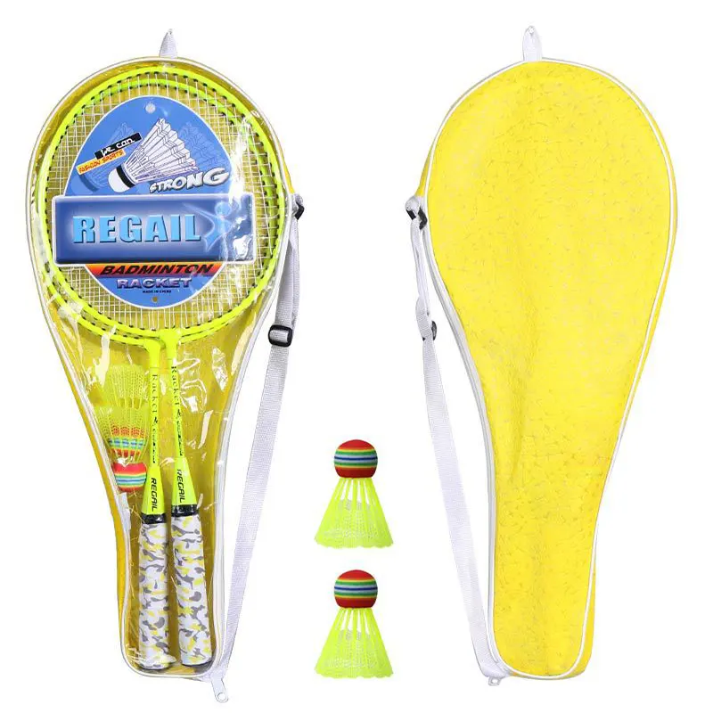 Raquette badminton enfant, ensembre de 2 raquettes avec une housse de transports et 2 volants, jaune détails