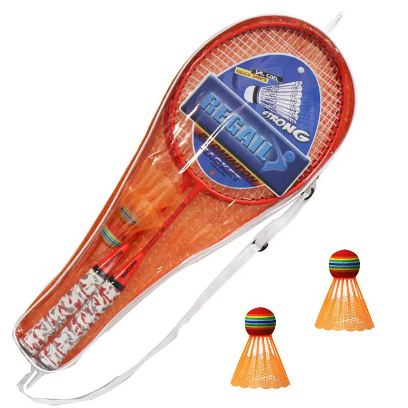 Raquette badminton enfant, ensembre de 2 raquettes avec une housse de transports et 2 volants, orange