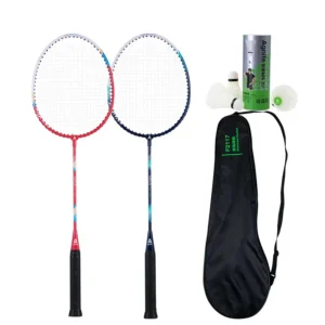 Raquette badminton, ensemble 2 raquettes avec housse de transport, noir