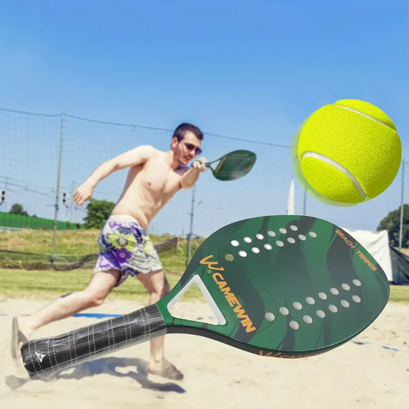 Raquette beach tennis, en fibre de carbone avec housse de transport, vert confortable