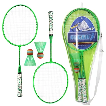 Raquette badminton enfant, ensembre de 2 raquettes avec une housse de transports et 2 volants, vert détails